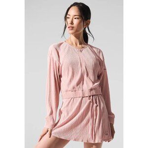 ALO YOGA Women's Cropped Micro Plisse Jacket Size M In Pink Quartz -stained